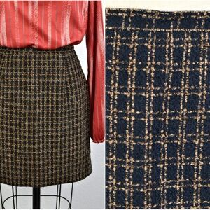 Vintage Ann Taylor Plaid Check Wool Blend Tweed Skirt Clueless Y2K Fall Winter